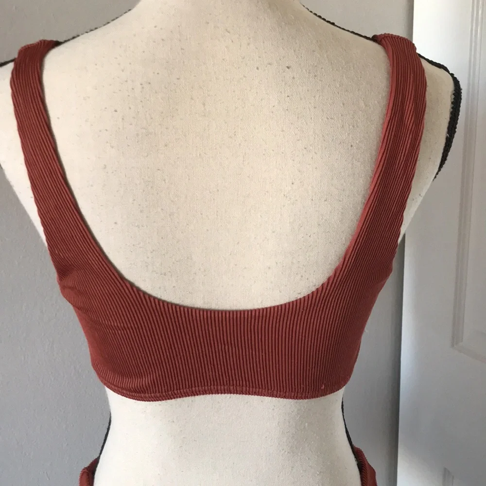 BROWN Ribbed Tie Front Bikini Set | S